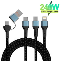 3-in-1 USB Charging Cable 5A Braided Fast Charge & Data Sync Cable for USB-C Compatible Devices