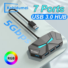 7-Port USB 3.0 Hub 5Gbps Multi USB Splitter with Type-C Power Port