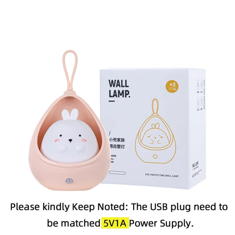 Night Light with Sensor Control cute animal | Human Induction lamp For Kids Bedroom USB Rechargeable Silicone LED wall lights