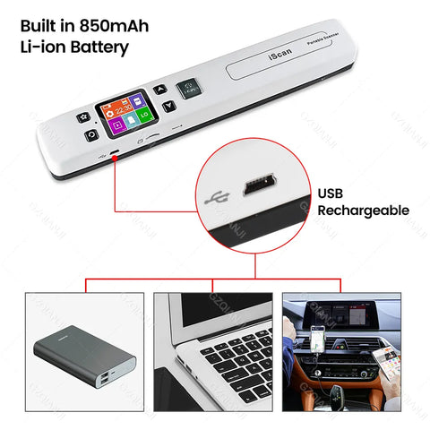 Wifi Wireless Mini Portable A4 Document Scanner | Images JPG PDF Formate Reader Pen with TF Card 32G 1050 dpi USB Wired