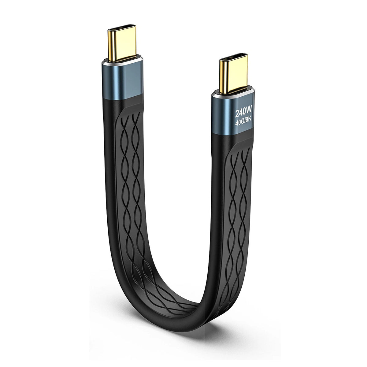 USB-C to USB-C 240W Short Flat Cable 40Gbps USB 3.1 Fast Charging Cord with 8K Video Support