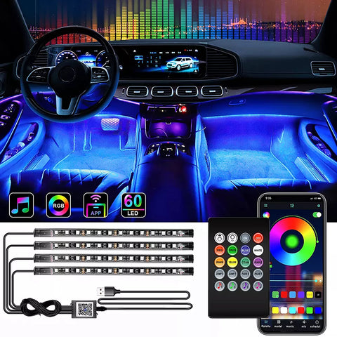 Neon LED Car Interior Ambient Foot Strip | Light Kit Accessories Backlight Remote App Music Control Auto RGB Decorative Lamps