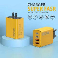 Universal 120W USB Fast Charger – 4 Port PD QC Wall Adapter for Multiple Devices