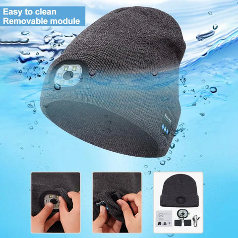 Hands Free Beanie | Rechargeable Bluetooth Led Hat High Brightness Illumination wireless music winter warm cap for night jogging