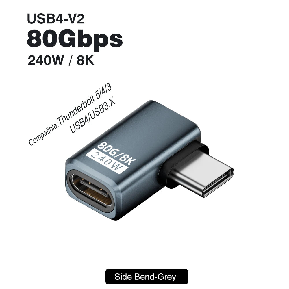 USB4 V2 Thunderbolt 5/4/3 Type-C Adapter | 80Gbps 240W 8K USB-C Connector