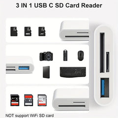 USB-A to USB-C OTG Adapter with USB Port & SD/TF Card Reader for Mobile, Tablet & Computer