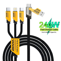 240W 3-in-2 Multi Charging Cable 1.2M Fast Charge Cord for USB-C & Micro USB Devices