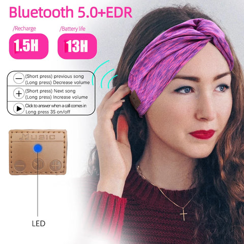 Wireless Sleep Headphone Bluetooth Stereo Headband Sports Music Headset Wash Face Hairbands with MIC For Women Girls Turban