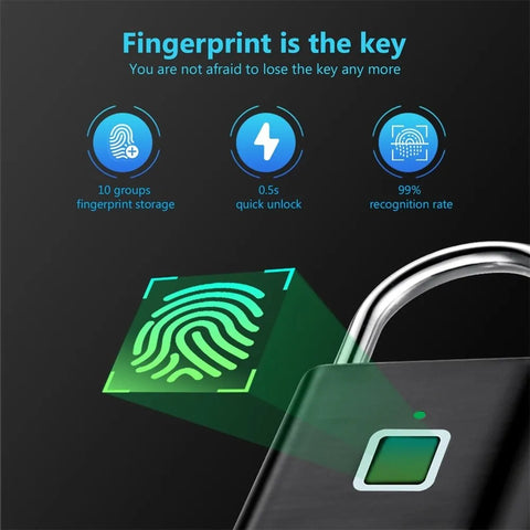 Fingerprint Lock Keyless Waterproof | Anti-Theft Smart Lock Fingerprint Padlock Zinc Alloy Intelligent Safety Electronic DoorLock