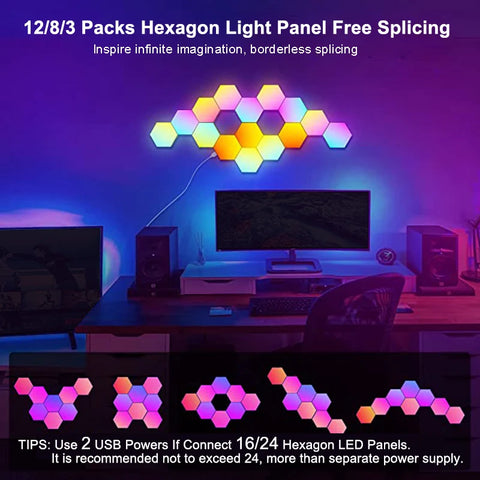 RGB LED Hexagon Light Bluetooth Indoor Wall Light APP Remote Control | Night Light Computer Game Room Decoration Bedroom Bedside