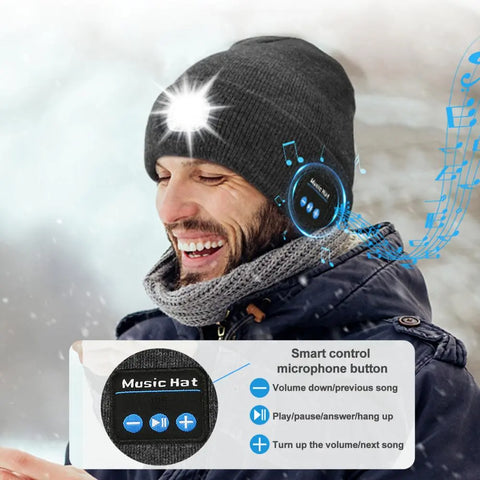 Hands Free Beanie | Rechargeable Bluetooth Led Hat High Brightness Illumination wireless music winter warm cap for night jogging