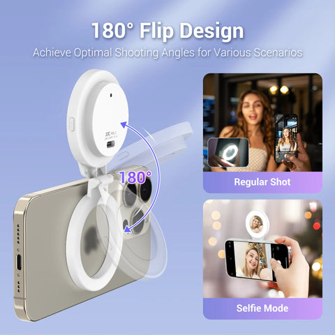 Magnetic Mini LED Ring Light | Selfie Light 180°Foldable for iphone 15 Pro/15Pro Max/14 Pro/14 Pro Max/13Pro/Pro Max for Streaming