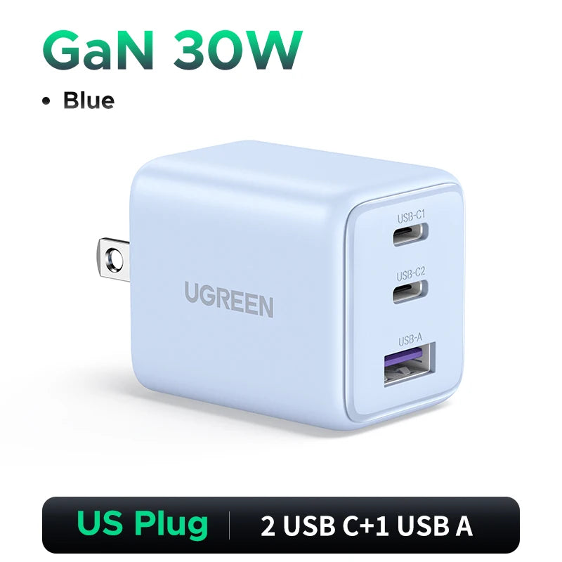 30W GaN USB-C Fast Charger | PD 3.0 & QC4.0 Dual Port Wall Charger