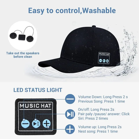 Hat with Bluetooth Speaker, Bluetooth Earbuds Outdoor Listening To Music, HIFI Sound Quality, Outdoor Sports Baseball Cap