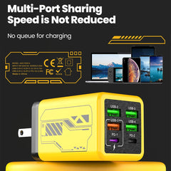 6-Port USB & Type-C Fast Charger | USB 3.0 and PD 3.0 Multi-Port Wall Charger