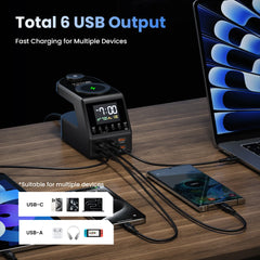 240W GaN 10-in-1 Charging Station with 4 USB-C, 2 USB-A, Dual Wireless Charging & LED Clock
