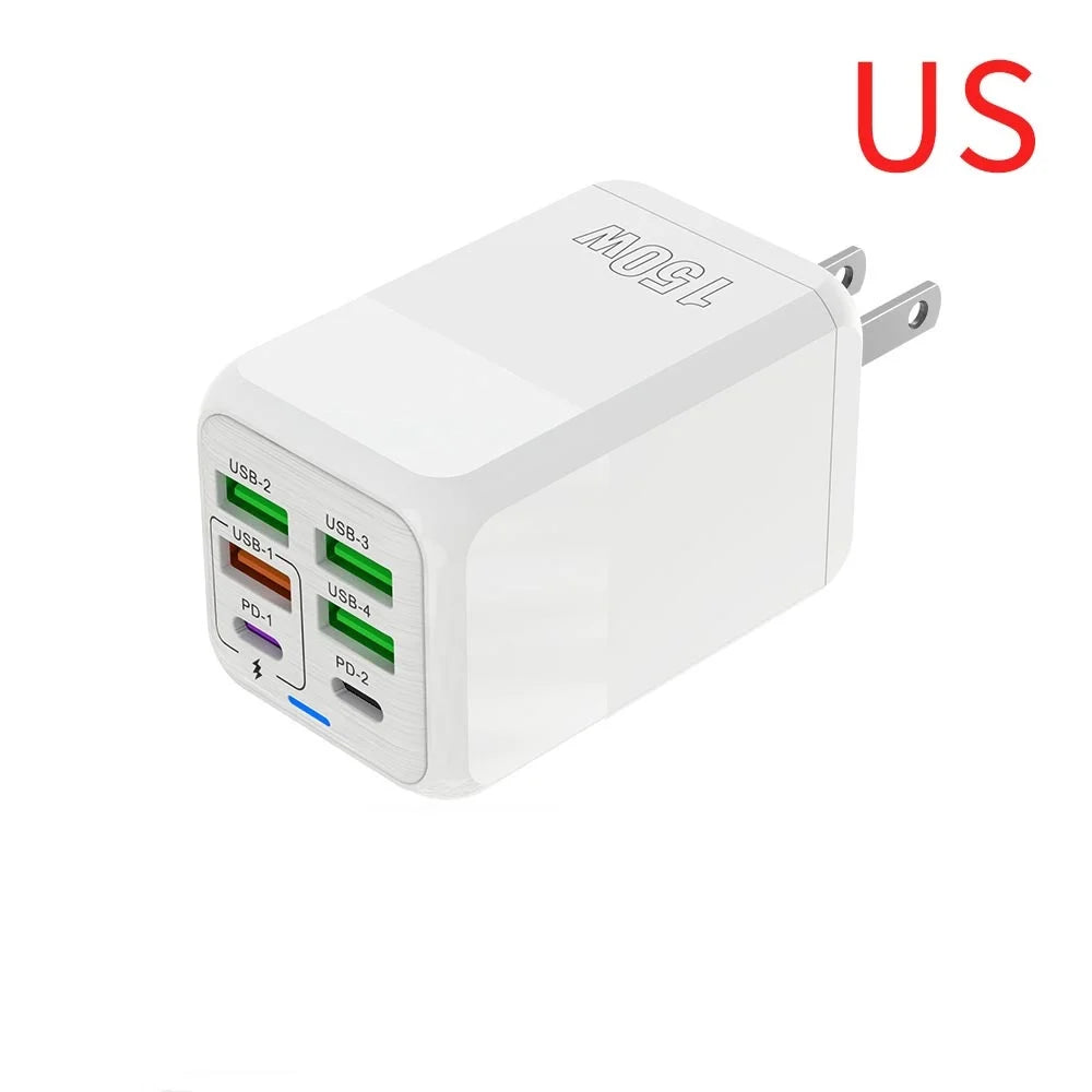 150W 6-Port USB Fast Charger Wall Adapter | Multi Device Charging Station
