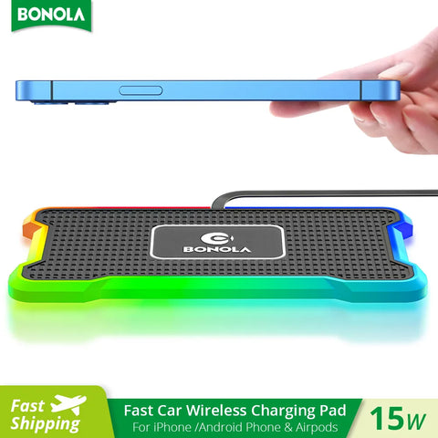 Silicone Car Wireless Charger Non-slip Pad with LED Light | Compatible for Tesla/VW/Toyota Universal Car Chargers Holder