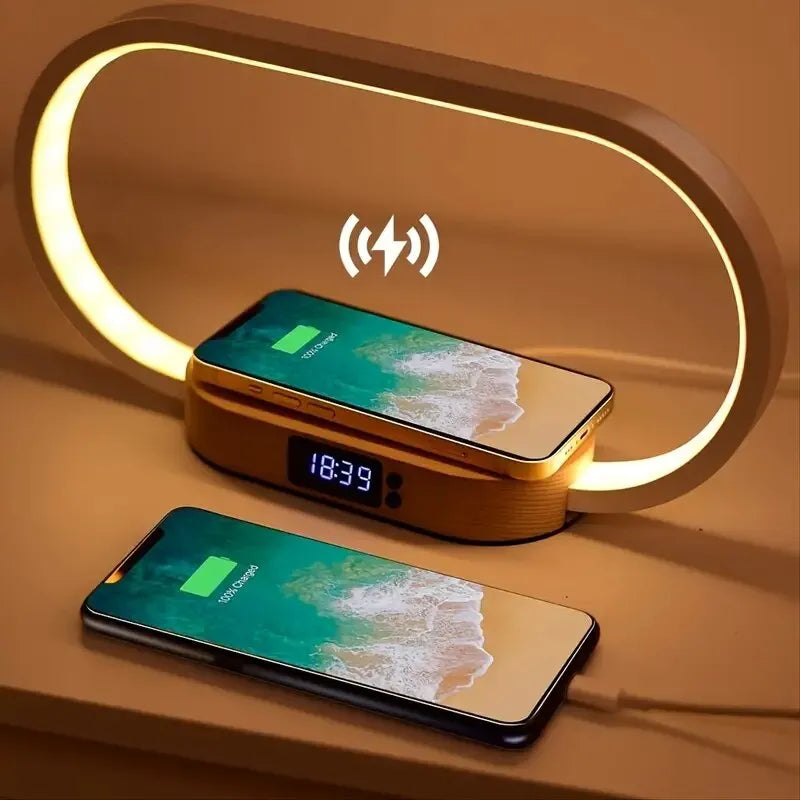 Multifunction Wireless Charger Pad Stand | Clock LED Desk Lamp Night Light USB Port Fast Charging Station Dock for iPhone Samsung