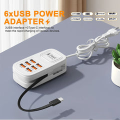 6-in-1 USB Power Strip with Type-C Charging | Multi-Port Wall Charger