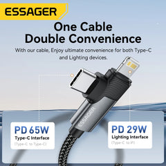 2 in 1 USB-C to USB-C & Lightning PD 65W Fast Charging Data Cable 480Mbps 1M/2M