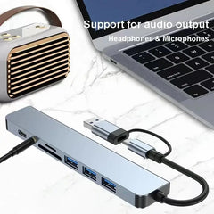 8-in-2 USB 3.0 & USB-C Hub with SD/TF Card Reader, Audio Jack & Multiport Docking Station
