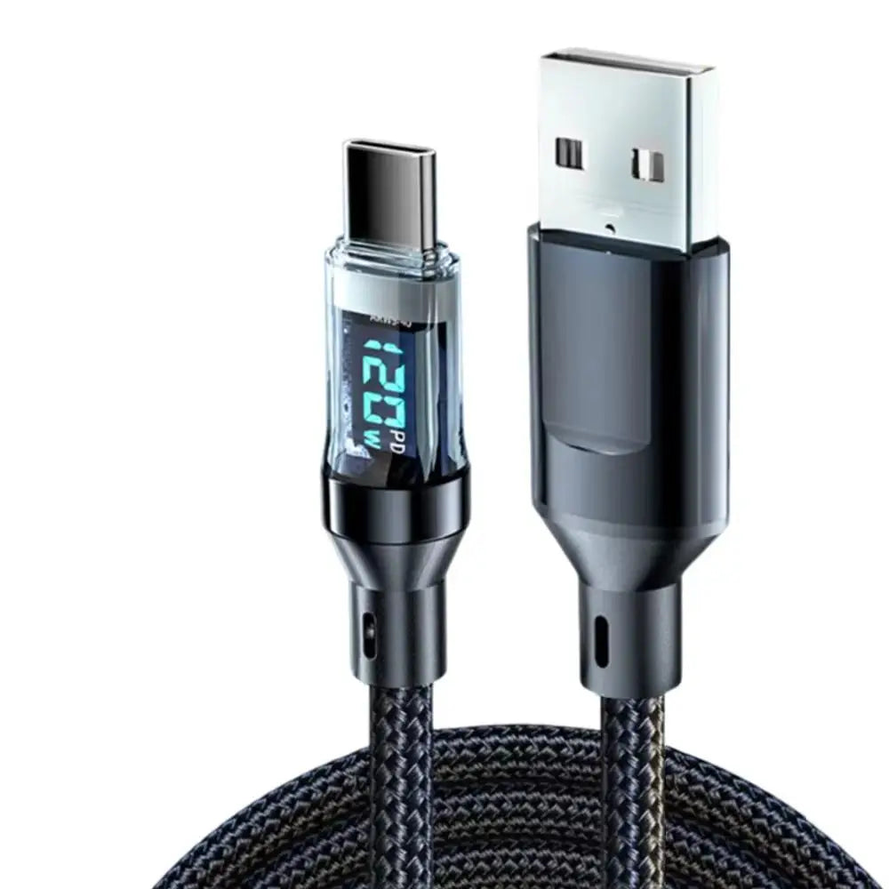 120W LED Display Fast Charging Cable USB-A to USB-C & USB-C to USB-C 6A Braided Data Cable 1M/2M