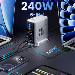 240W GaN 6-in-1 Desktop Charging Station | 140W PD 3.1 Fast Charger