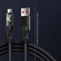 120W USB-A to USB-C Fast Charging Cable 6A Nylon Braided LED Display Data Sync Cable