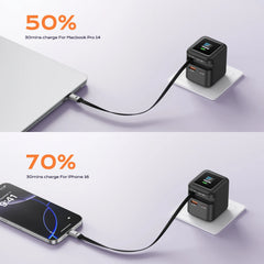 70W GaN Fast Charger with Retractable USB-C Cable | 3-in-1 PD3.0 QC4.0 PPS Charger