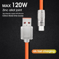 120W 6A USB-A to USB-C Liquid Silicone Fast Charging Cable with Smart Chip & Charging Indicator
