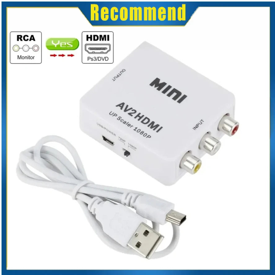 AV to HDMI Converter RCA Composite CVBS to HDMI 1080P Adapter with USB Power Cable