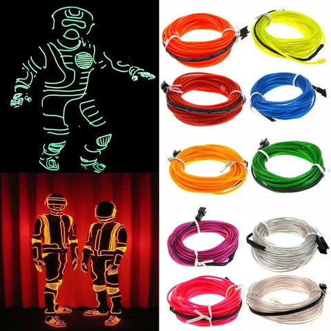 Glow EL Wire Cable LED Neon Christmas Dance Party | DIY Costumes Clothing Luminous Car Light Decoration Clothes Ball Rave 1m/3m/5m