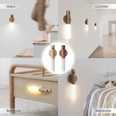 LED Wood USB Night Light | Magnetic Wall Lamp Kitchen Cabinet Closet light Home Staircase Bedroom Table Move Lamp Bedside Lighting