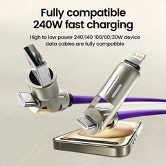 4-in-1 240W USB Type-C Fast Charging Silicone Cable 6A Multi Charging Cable USB-A to USB-C