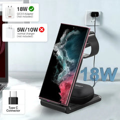 3 in 1 Wireless Charger Stand 15W Fast Charging Station for iPhone, Samsung Galaxy, Apple Watch, Galaxy Watch & AirPods