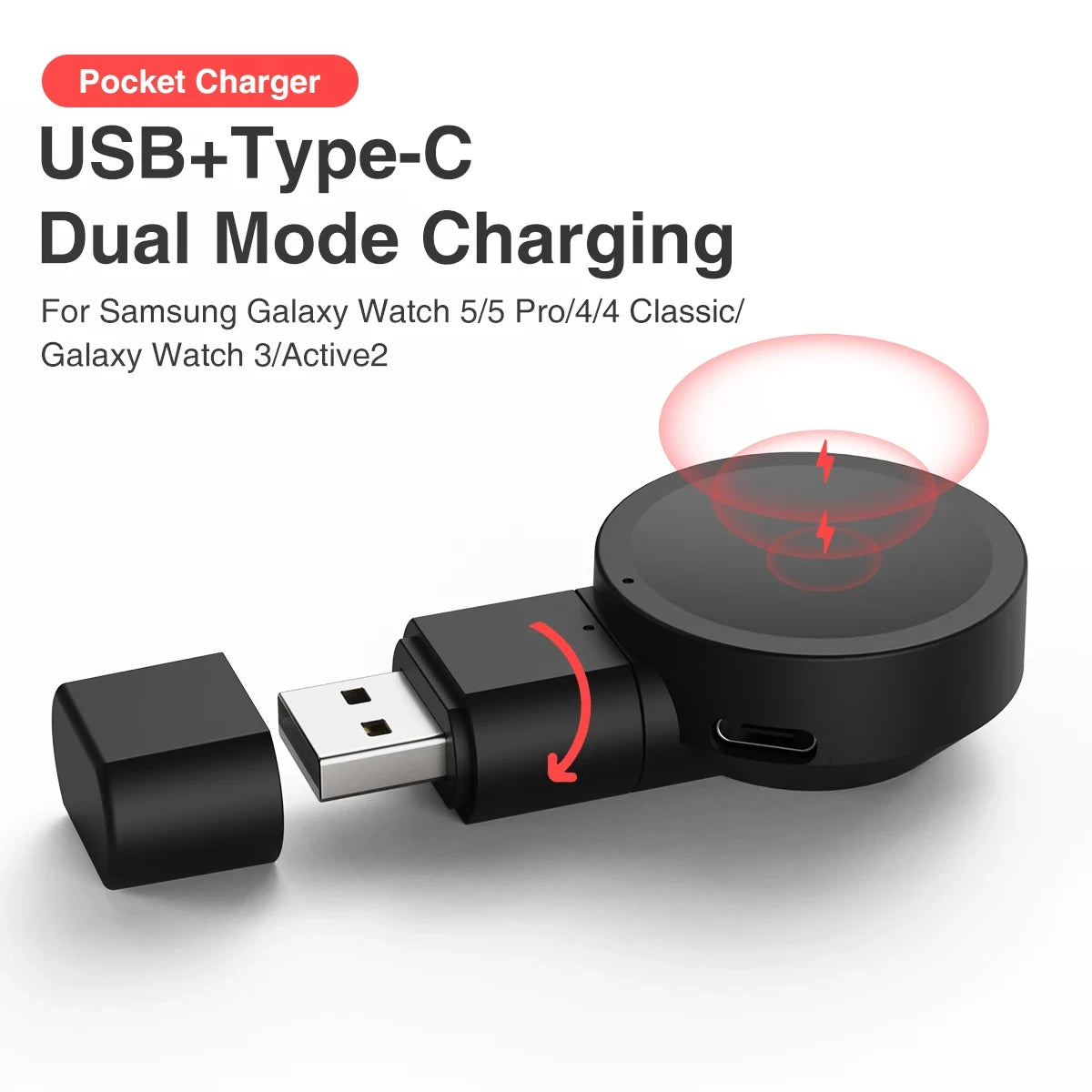 Magnetic Wireless USB Type-C Fast Charger Compatible with Samsung Galaxy Watch Ultra, 8 Classic, 7, 6, 5 & 5 Pro
