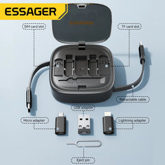 60W USB-C to USB-C Fast Charging Cable with Storage Box & Phone Holder – Retractable Travel Charging Cord