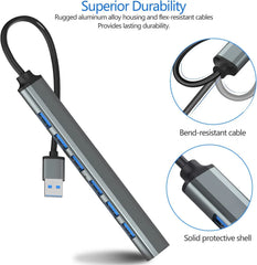 7-Port USB Hub with 1 USB 3.0 and 6 USB 2.0 Ports, Aluminum Metal USB Expansion Hub