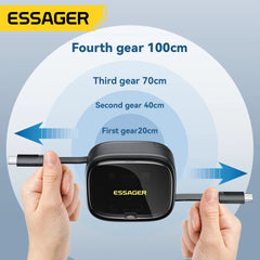 60W USB-C to USB-C Fast Charging Cable with Storage Box & Phone Holder – Retractable Travel Charging Cord