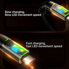 120W USB-A to USB-C Fast Charging Cable 6A Nylon Braided LED Display Data Sync Cable