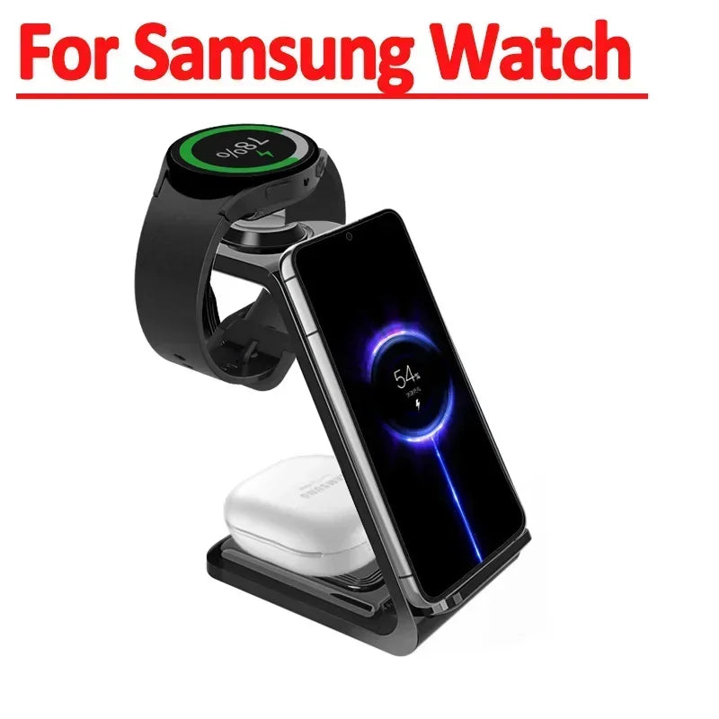 3 in 1 Wireless Charger Stand 15W Fast Charging Station for iPhone, Samsung Galaxy, Apple Watch, Galaxy Watch & AirPods