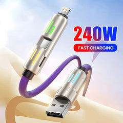 4-in-1 240W USB Type-C Fast Charging Silicone Cable 6A Multi Charging Cable USB-A to USB-C