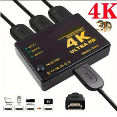 3-Port HDMI 4K Switch 3×1 with IR Remote Control, 4K@30Hz, 1080P & 3D