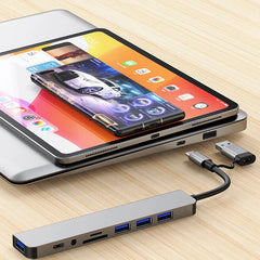 8-in-1 USB-C & USB Dual Head Hub with USB 3.0, Card Reader & 3.5mm Audio Adapter