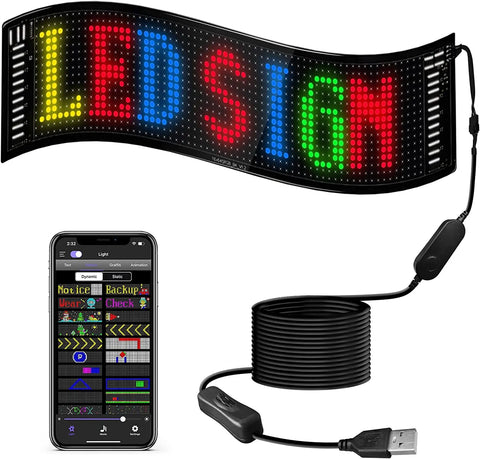 LED Matrix Pixel Panel | USB 5V Flexible Addressable RGB Pattern Graffiti Scrolling Text Animation Display Car Shop,Bluetooth APP