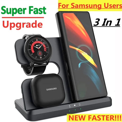 15W 3 In 1 Wireless Charger Stand Fast Charging | Dock Station for Samsung Z Fold 3 S21 S20 Galaxy Watch 5 4 3 Active 2 S3 S4 Buds