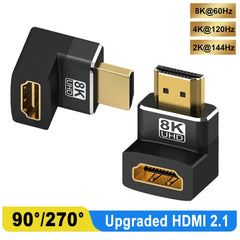 HDMI 2.1 Right Angle Adapter 90°/270° | 8K 60Hz 48Gbps Male to Female HDMI Connector