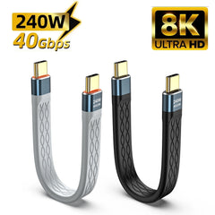 USB-C to USB-C 240W Short Flat Cable 40Gbps USB 3.1 Fast Charging Cord with 8K Video Support