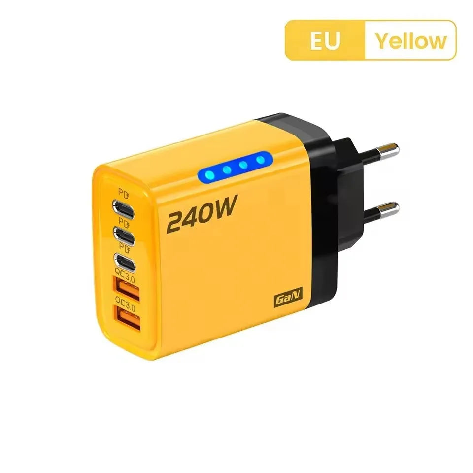 240W GaN 5-Port Fast Charger with 3 USB-C & 2 USB-A Ports – PD Fast Charging Desktop Wall Adapter